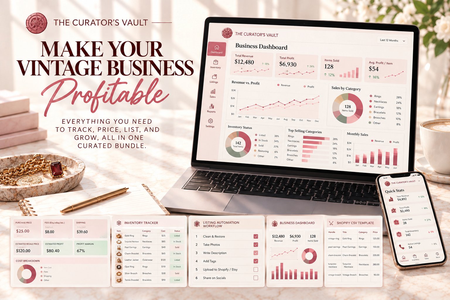 Make your vintage business profitable — everything you need to track, price, list, and grow, all in one curated bundle